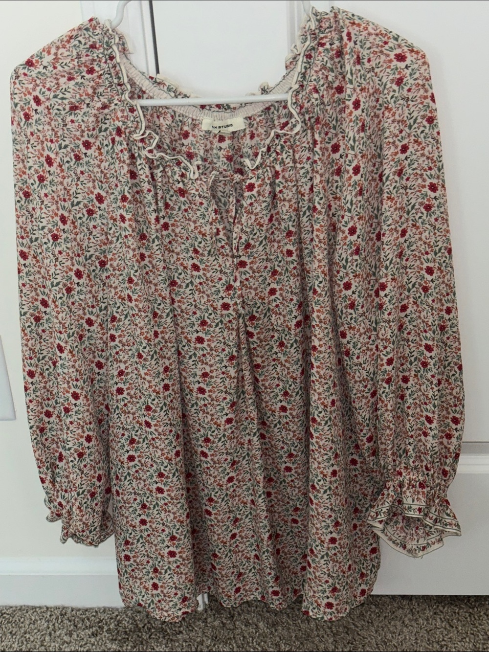 Max Studio Cream Peasant floral blouse